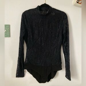 BCBGMAXAZRIA Black Sheer Lace Bodysuit Size M